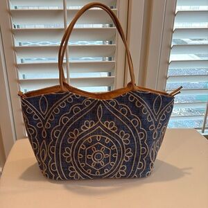 Atenti Handbag, Denim Like Fabric w/ Beautiful Soutache Embroidery